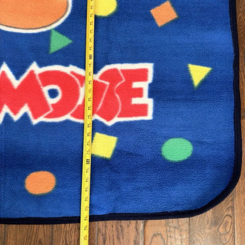 90s Disney Mickey Mouse Twin Blanket Blue Geometric Plush 78x61 Vintage